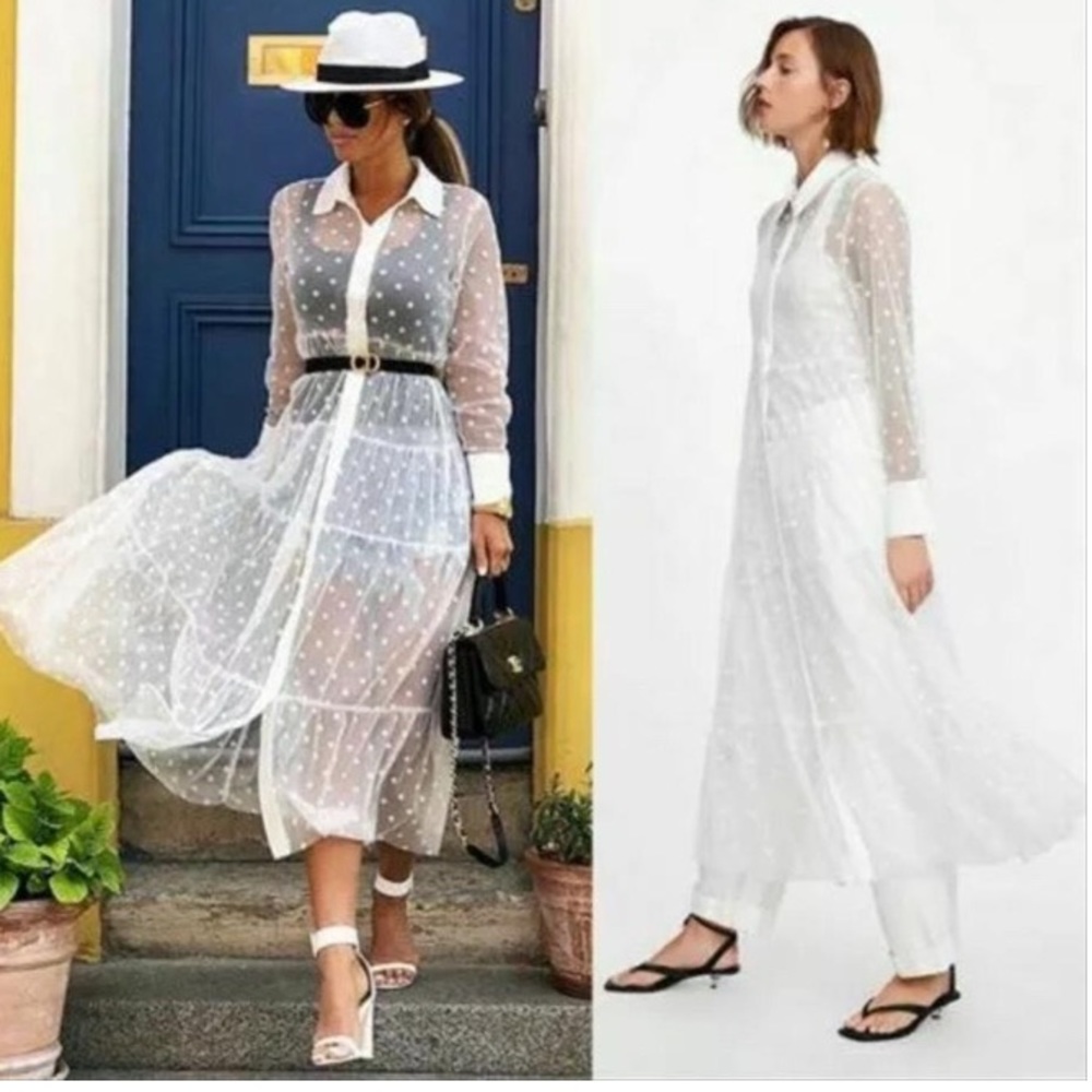 Zara white sheer polka dot dress small NWT
